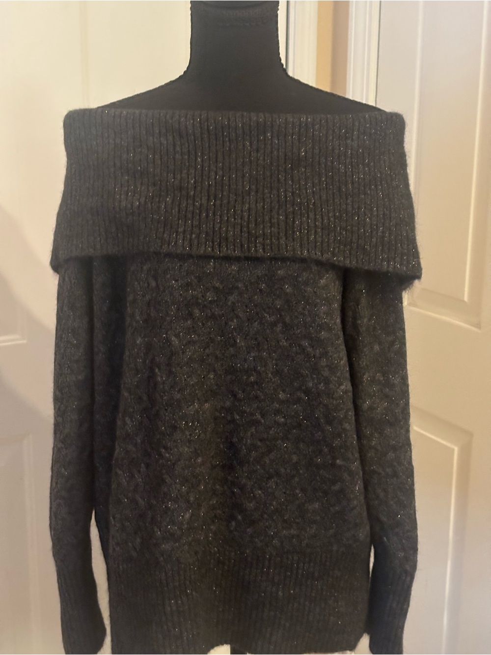 Banana Republic Dark Charcoal Off-the-Shoulder Sparkle-Knit Sweater